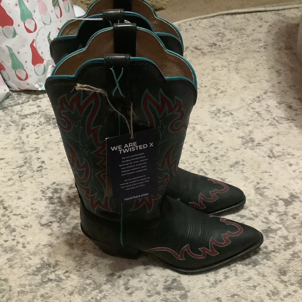 NEW Twisted X Boots Women's 7B Western 12" Embroidered Rodeo Flames Leather